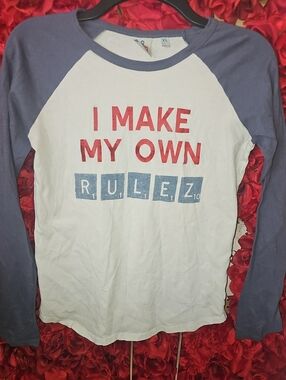 I Make My Own Rulez Long-Sleeve Raglan Kids Top - White & Blue
